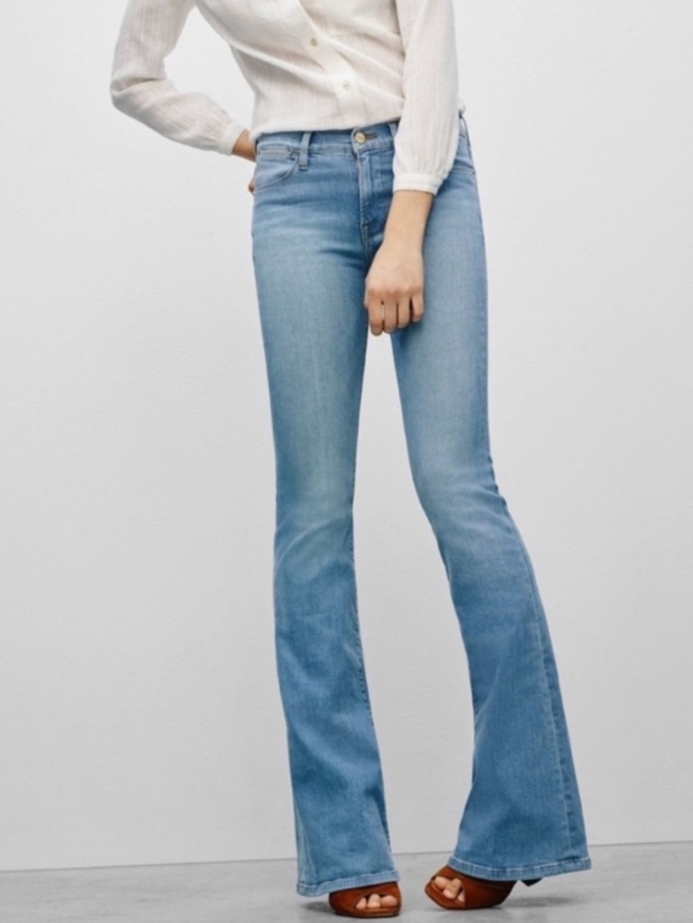 FRAME Le High Flare Jeans 28 Light Wash High Rise Stretch Bell Bottom Denim